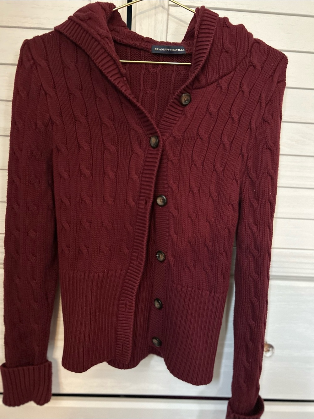 Brandy Melville Cable Knit Button-Up Cardigan - Burgundy- one size